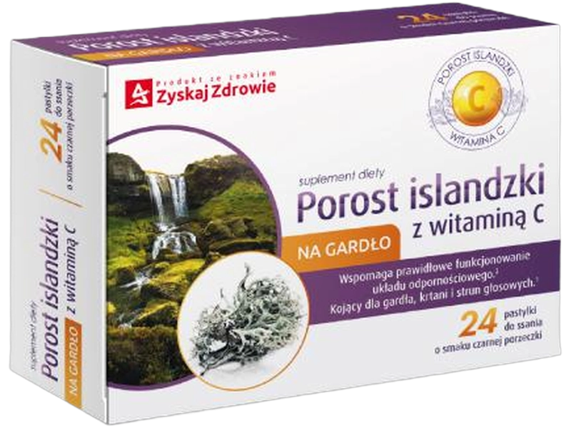 Porost islandzki z witaminą C, pastylki do ssania