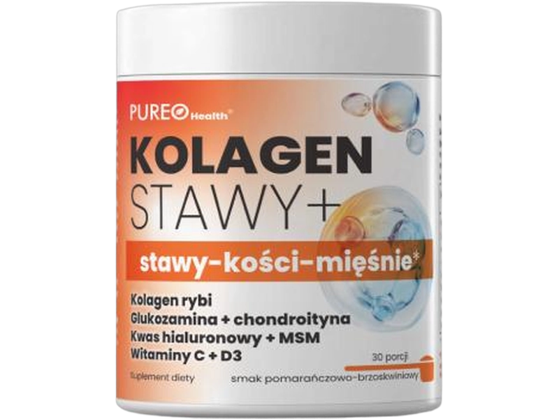 Pureo Health Kolagen stawy + kości + mięśnie, smak pomarańcza i brzoskwinia, proszek