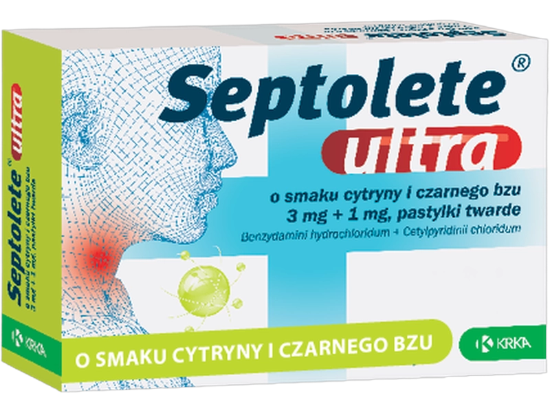 Septolete ultra, smak cytryny i czarnego bzu, pastylki twarde, 3 mg + 1 mg