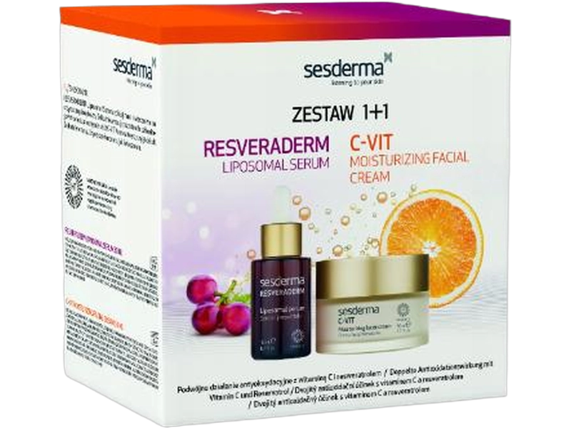 Sesderma C-Vit Moisturizing facial cream krem nawilżający + Resveraderm liposomal serum liposomowe, krem,serum