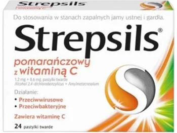 Zdjęcie produktu Strepsils pomarańczowy z witaminą C, pastylki twarde, 1,2 mg + 0,6 mg