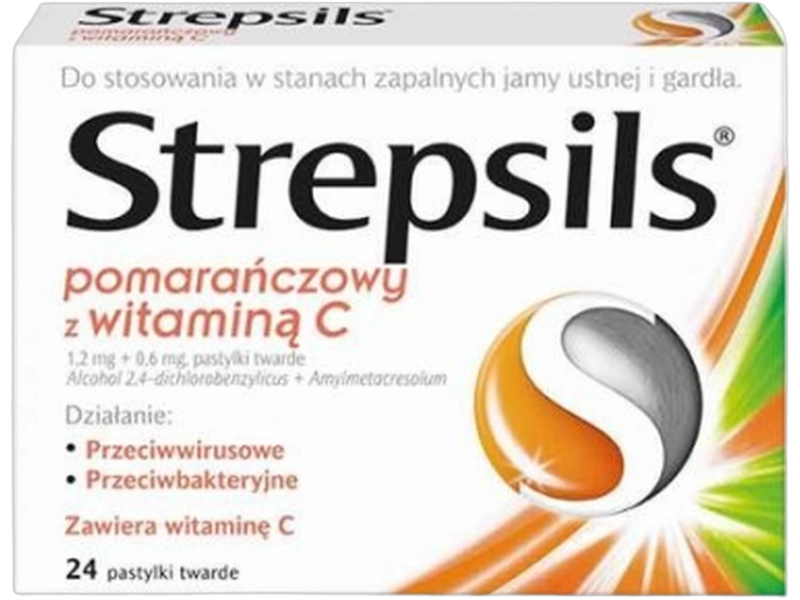 Strepsils pomarańczowy z witaminą C, pastylki twarde, 1,2 mg + 0,6 mg