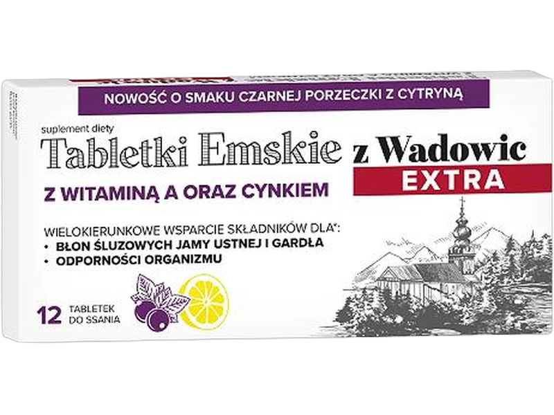 Tabletki emskie z Wadowic EXTRA, smak czarnej porzeczki, tabletki do ssania