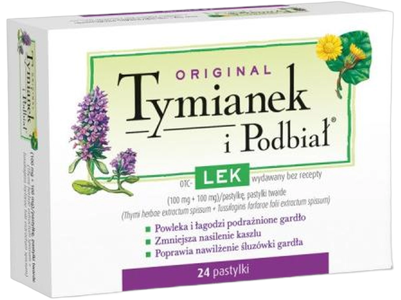 Tymianek i podbiał, pastylki twarde, 100 mg + 100 mg