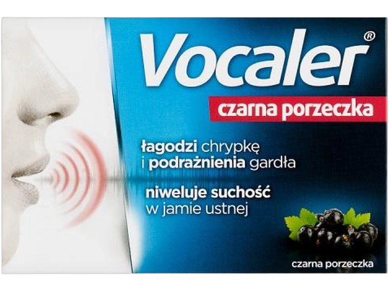 Vocaler na chrypkę i suchość gardła, czarna porzeczka, pastylki do ssania