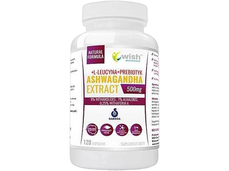 Wish Ashwagandha extract ashwagandha + L-leucyna + prebiotyk, kapsułki