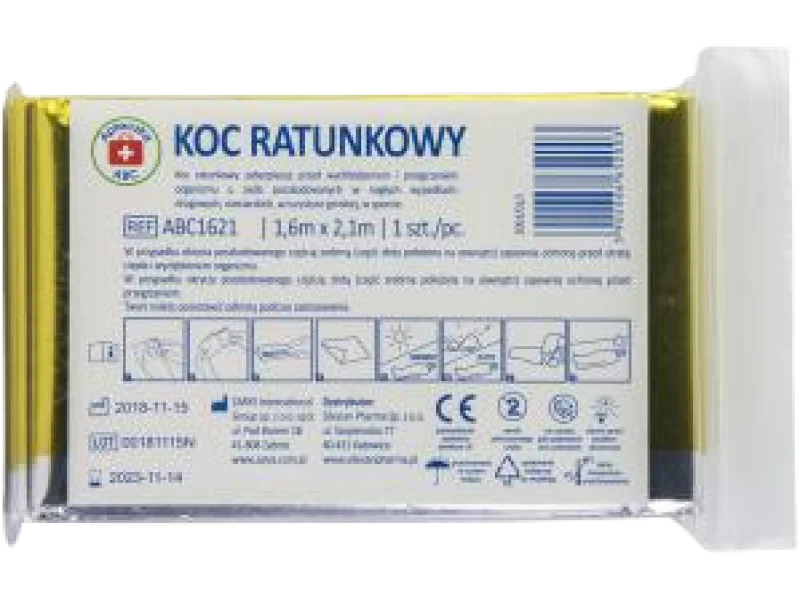 Apteczka ABC Koc ratunkowy srebrno-złoty, sprzęt medyczny
