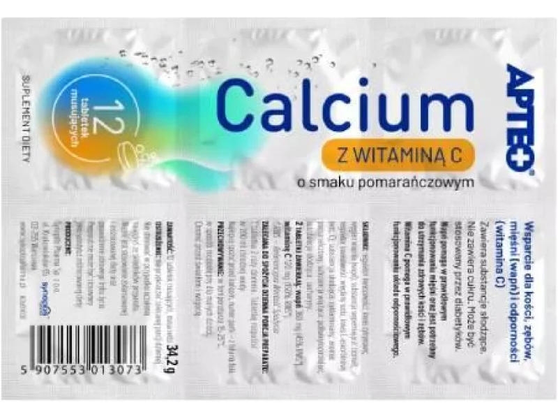 APTEO Calcium z Witaminą C o smaku pomarańczowym, tabletki musujące