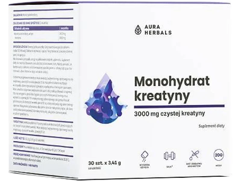 Aura Herbals Kreatyna Monohydrat bezsmakowa, saszetki, 3000 mg
