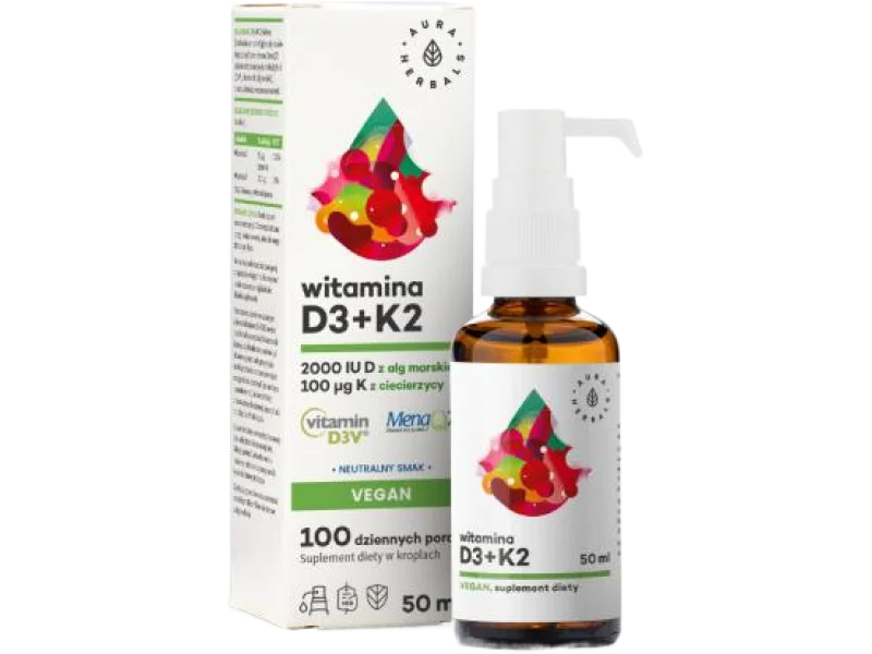 AURA HERBALS Witamina D3 2000 + K2 Vegan, krople