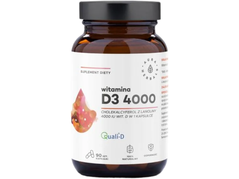 AURA HERBALS Witamina D3 4000IU, kapsułki, 100 µg