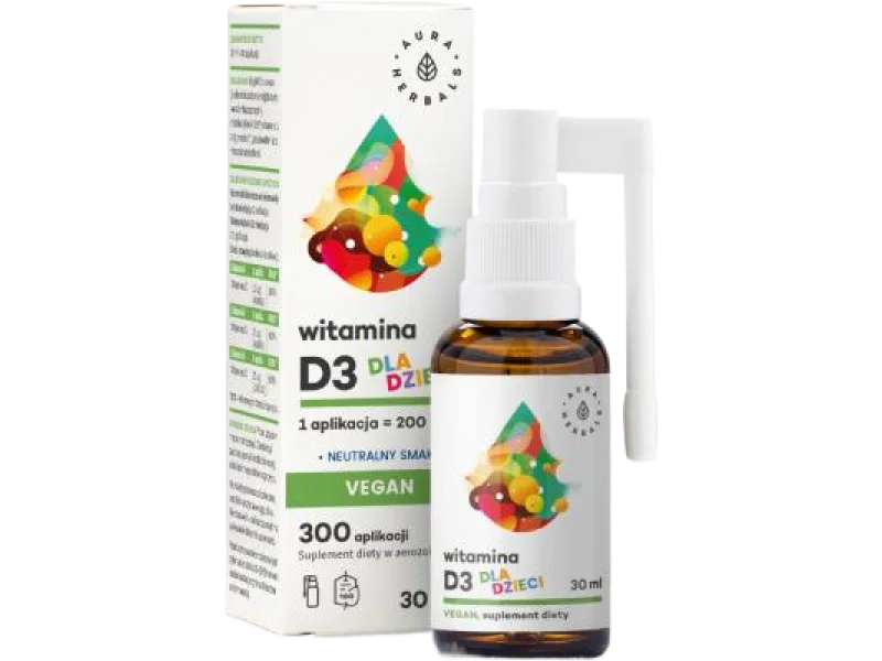 AURA HERBALS Witamina D3 Vegan dla dzieci, aerozol, 10 μg