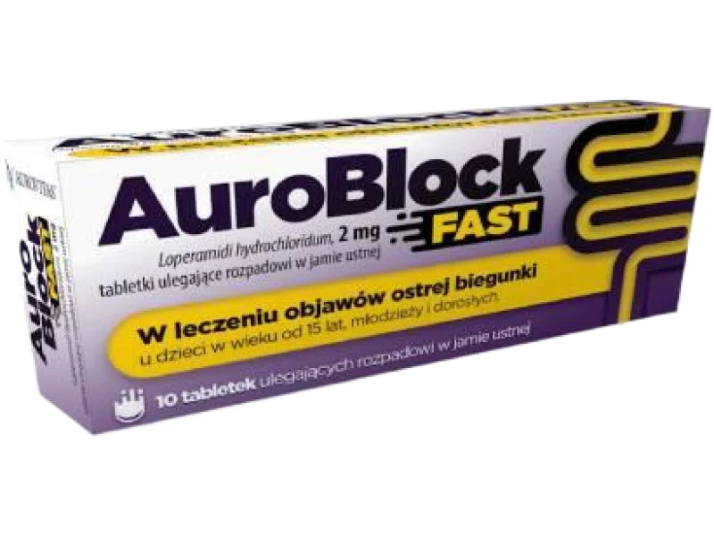 AuroBlock Fast 2 mg, Lek przeciwbiegunkowy o szybkim działaniu, tabletki ulegające rozpadowi w jamie ustnej, 2 mg