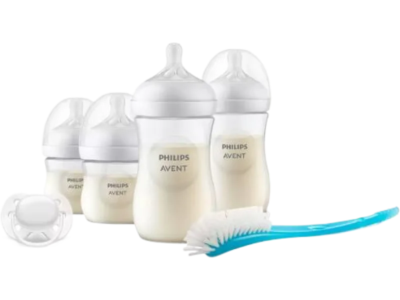 AVENT Natural Response Zestaw dla noworodka 4x Butelka responsywna + Szczotka do butelek + Smoczek uspokajający Ultra Soft 0-6mies. SCD838/11, sprzęt medyczny