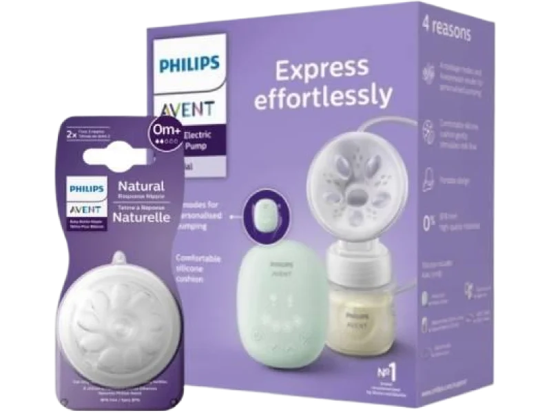 AVENT Zestaw Elektroniczny laktator pojedynczy Essential SCF323/11 + Smoczek responsywny 0m+ SCY962/02, sprzęt medyczny