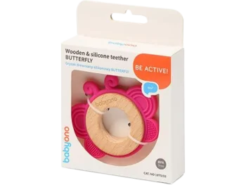 Zdjęcie produktu BABYONO Gryzak drewniany silikonowy BUTTERFLY, zabawka sensoryczna