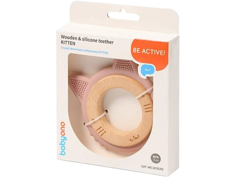 BABYONO Gryzak drewniany silikonowy KITTEN, sprzęt medyczny