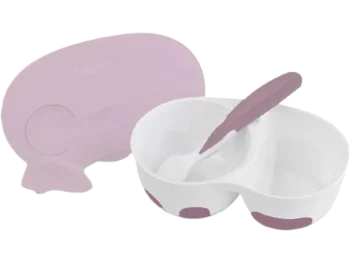 Zdjęcie produktu BABYONO Miseczka dwukomorowa z łyżeczką 1067/02 wrzosowa, sprzęt medyczny