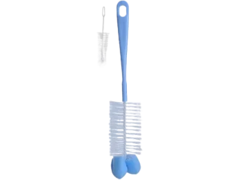 Zdjęcie produktu BabyOno Szczotka do butelek i smoczków z gąbką i mini szczoteczką niebieska, sprzęt medyczny