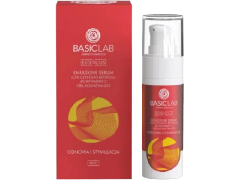 BASICLAB Esteticus Emulsyjne serum na noc z retinolem, witaminą C, CBD i koenzymem Q10