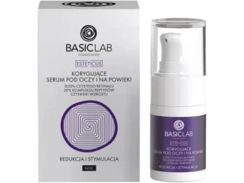 Zdjęcie produktu BASICLAB Esteticus Korygujące serum pod oczy z retinalem 0,03%, 20% kompleksem peptydów i czynnikami wzrostu Redukcja i Stymulacja