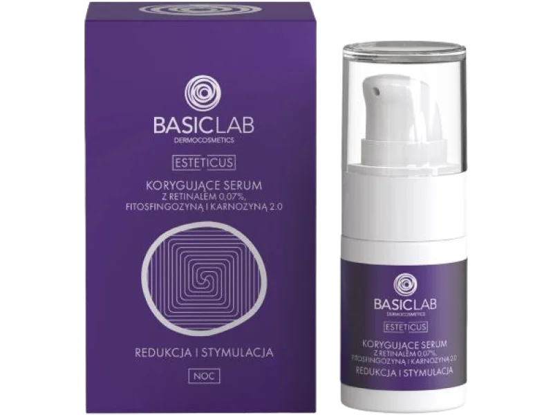 BASICLAB Korygujące serum z retinalem 0,07%, fitosfingozyną i karnozyną 2.0 Redukcja i Stymulacja