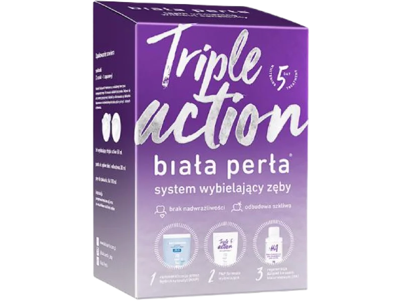BIAŁA PERŁA Triple Action Zestaw do wybielania zębów w domu, zestaw terapeutyczny