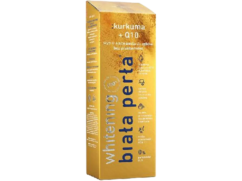 BIAŁA PERŁA WHITENING Kurkuma + Q10 Pasta do zębów bez przebarwień, pasta do jamy ustnej