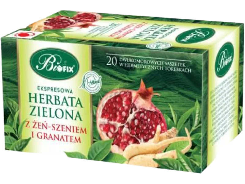 BiFix Ekspresowa herbata zielona z Żeń-szeniem i granatem, zioła do zaparzania