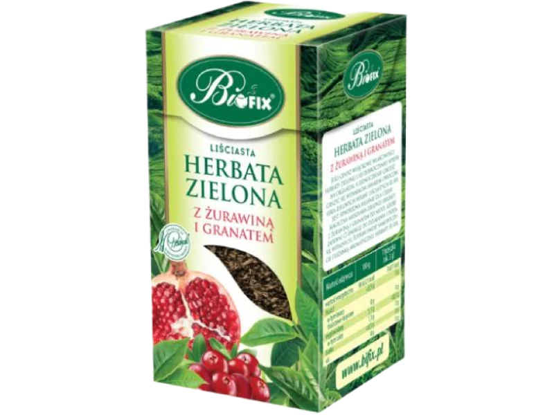 BiFix Herbata zielona liściasta z żurawiną i granatem, zioła do zaparzania