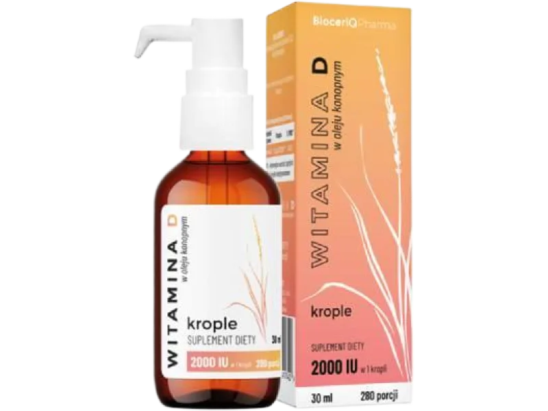 BioceriQ Pharma Witamina D W Oleju Konopnym 2000 IU, krople, 2000 j.m.