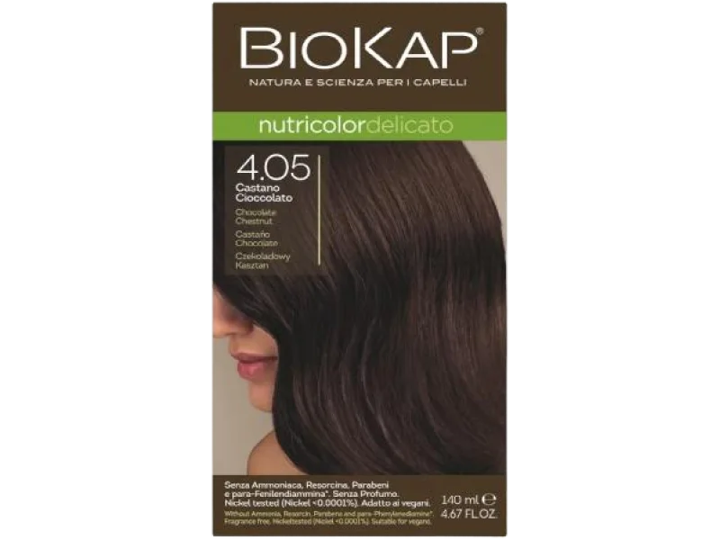 BIOKAP NUTRICOLOR DELICATO Farba do włosów 4.05 Czekoladowy kasztan, krem