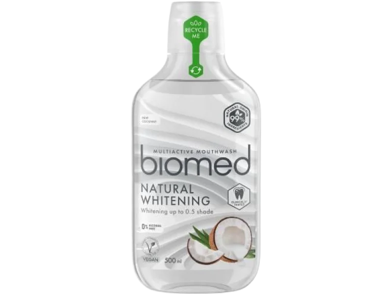 Biomed Natural Whitening Płyn do płukania jamy ustnej Mięta i kokos, płyn do jamy ustnej