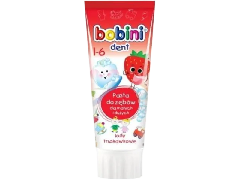 BOBINI DENT Pasta do zębów lody truskawkowe 1+, pasta do jamy ustnej, 500 ppm