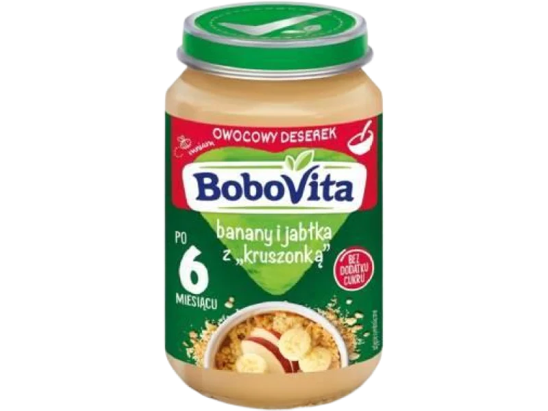 BOBOVITA Banany i jabłka z kruszonką po 6. miesiącu, 15 mg/100 g