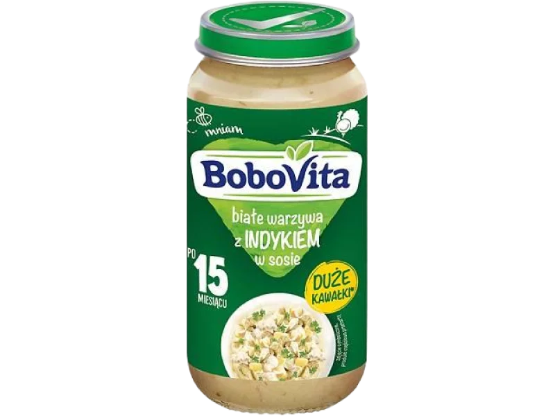 BoboVita Białe warzywa z indykiem w sosie 15m+