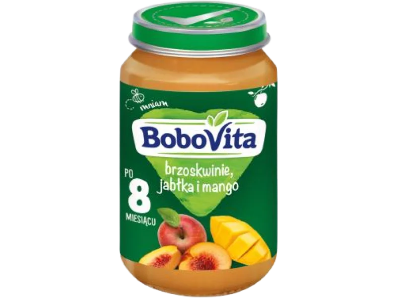 BoboVita Brzoskwinie jabłka i mango po 8 miesiącu, 15 mg/100 g