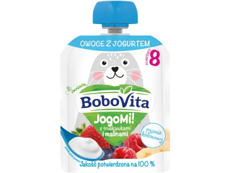 BoboVita JogoMi! Owoce z jogurtem z truskawkami i malinami po 8 miesiącu, płyn