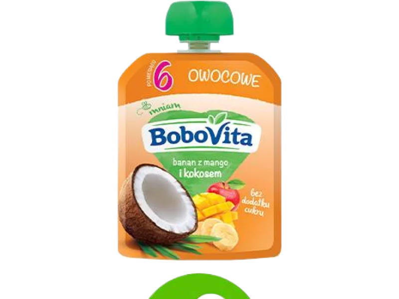 BoboVita Mus banan z mango i mleko kokosowe, 20 mg/100 g