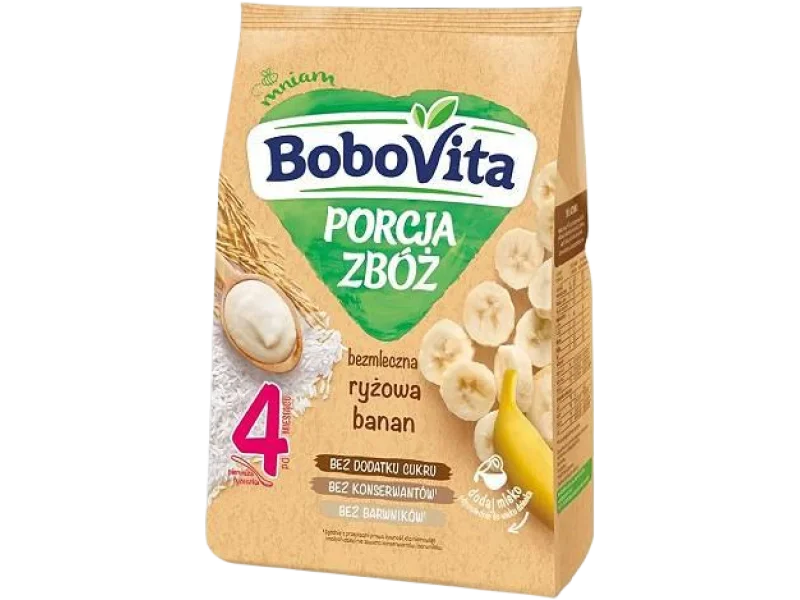 BoboVita Porcja Zbóż Bezmleczna kaszka ryżowa z bananem 4m+, proszek
