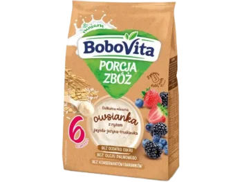 Zdjęcie produktu BoboVita Porcja Zbóż delikatna mleczna owsianka z ryżem jagoda-jeżyna-truskawka, proszek