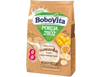 Zdjęcie produktu BoboVita Porcja Zbóż delikatna mleczna owsianka z ryżem mango-marakuja-banan, proszek