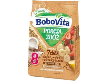 Zdjęcie produktu BoboVita Porcja Zbóż Kaszka mleczna 7 zbóż zbożowo-owsiana truskawka-banan, proszek