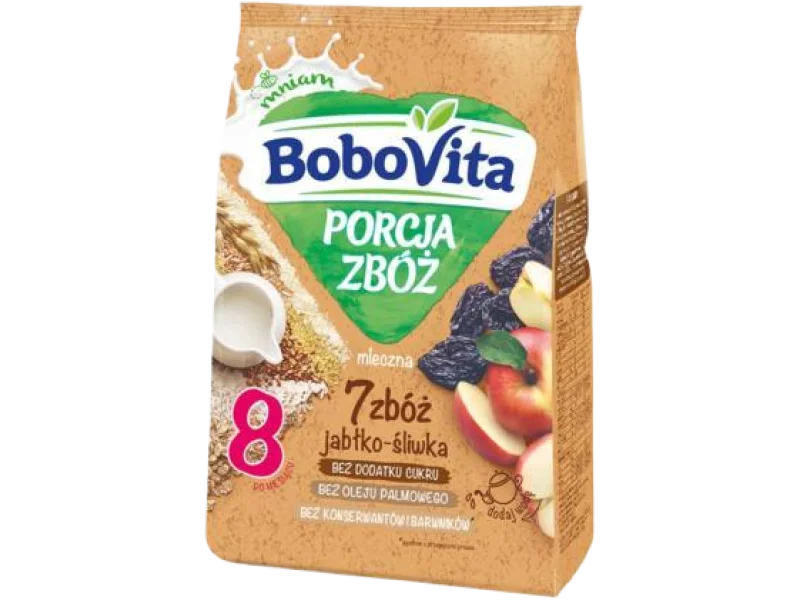 BoboVita Porcja zbóż mleczna kaszka 7 zbóż jabłko – śliwka, proszek