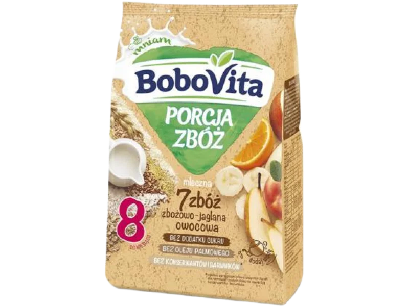 BoboVita Porcja Zbóż mleczna kaszka 7 zbóż owocowa, proszek