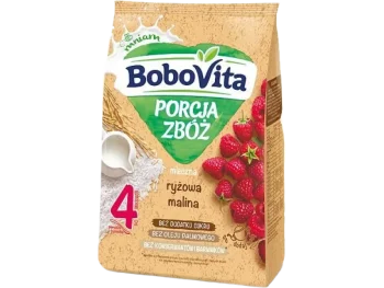 Zdjęcie produktu BoboVita Porcja Zbóż Mleczna kaszka ryżowa z maliną 4m+, proszek