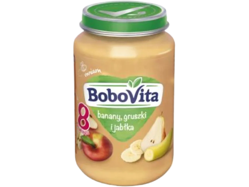 BoboVita Przecier banany gruszki i jabłka po 8 miesiącu, 15 mg/100 g