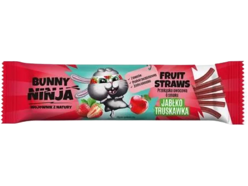 BUNNY NINJA Fruit Straws Przekąska owocowa – pałeczki o smaku jabłko-truskawka, żelki