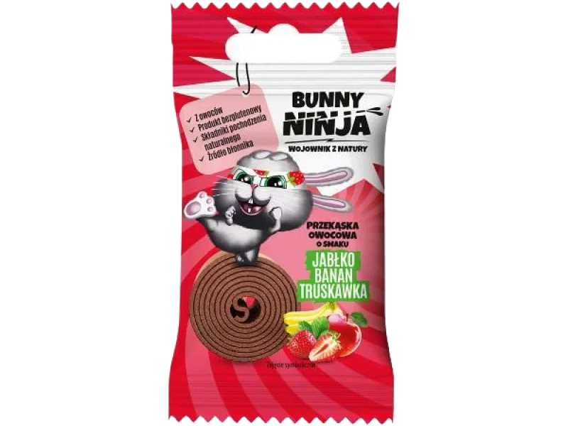 BUNNY NINJA Przekąska owocowa o smaku jabłko-banan-truskawka, żelki
