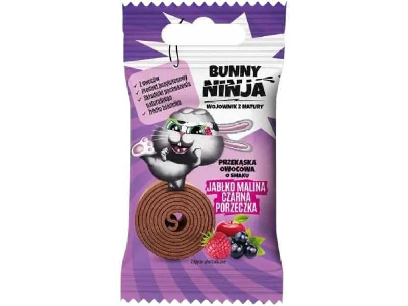 BUNNY NINJA Przekąska owocowa o smaku jabłko-malina-czarna porzeczka, żelki
